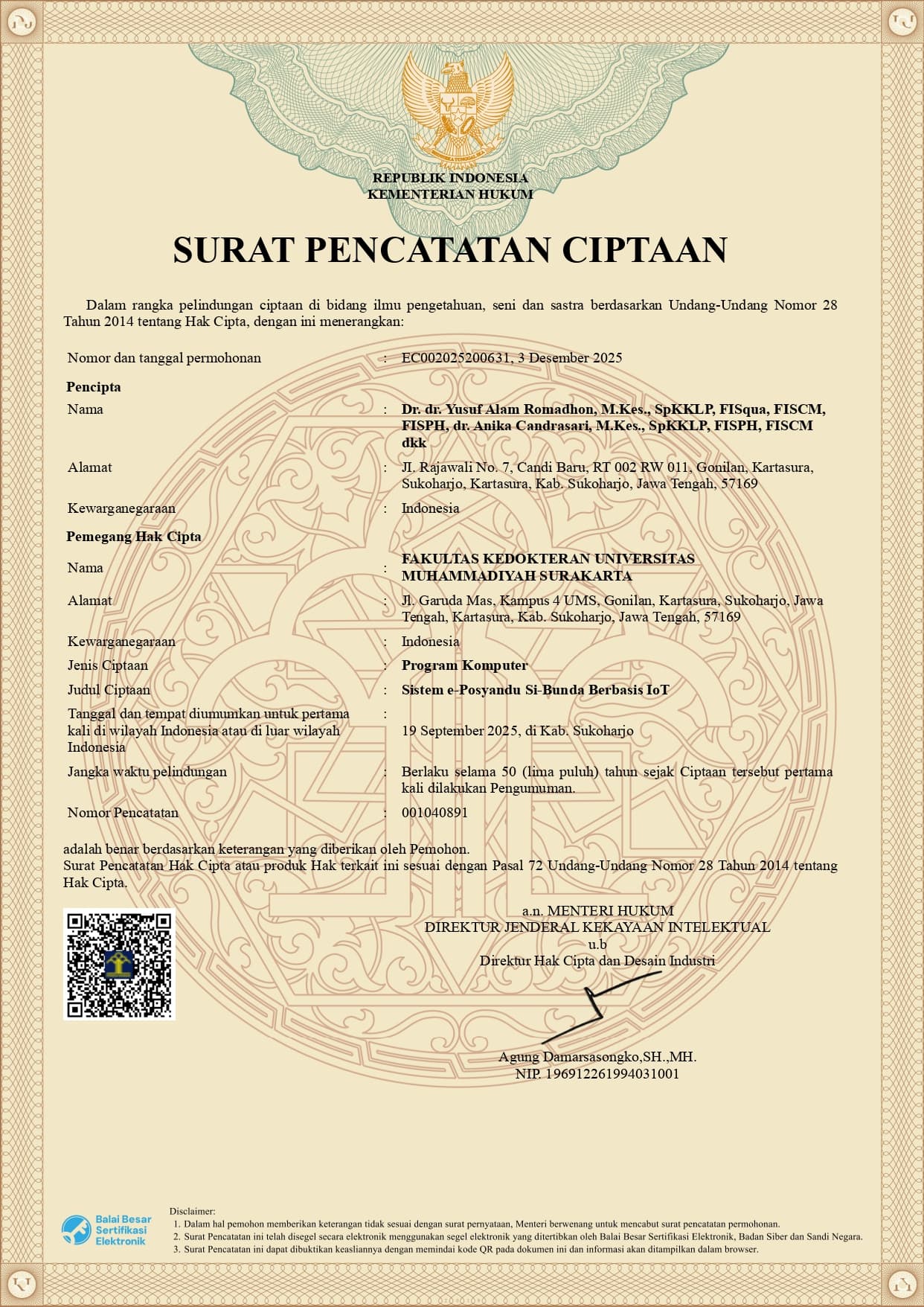 Sertifikat HAKI E-Posyandu